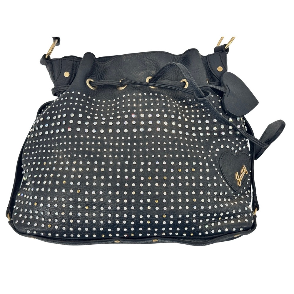 Juicy Couture Y2K Bucket Purse Women‎ Black Leather Crystal Embellished Heart